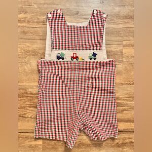 Anavini Construction Vehicle Hand Smocked Shortall Jon Jon size 12 months